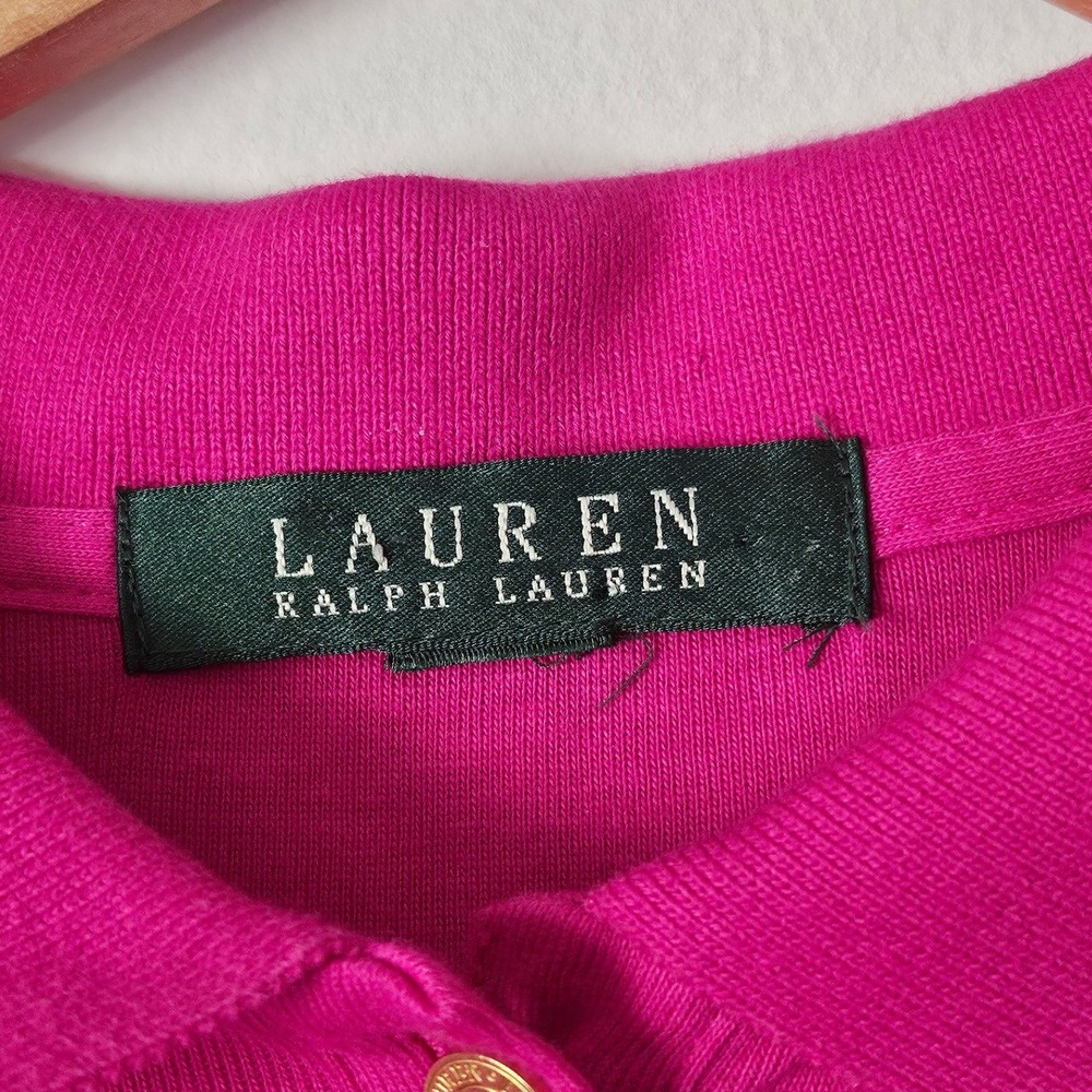 Lauren Ralph Lauren Monogram Polo Knit Collared Top Pink XL Preppy Country Club - Picture 4 of 9